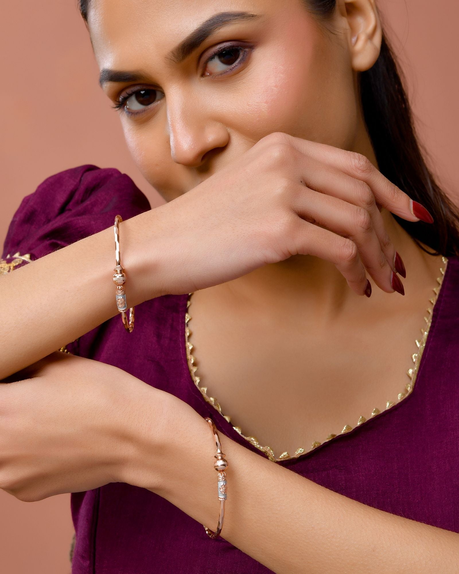 Jewels Nest Rose Gold Textured Finish Bangles For Women | Minimal Daily Wear Pair - Distacart