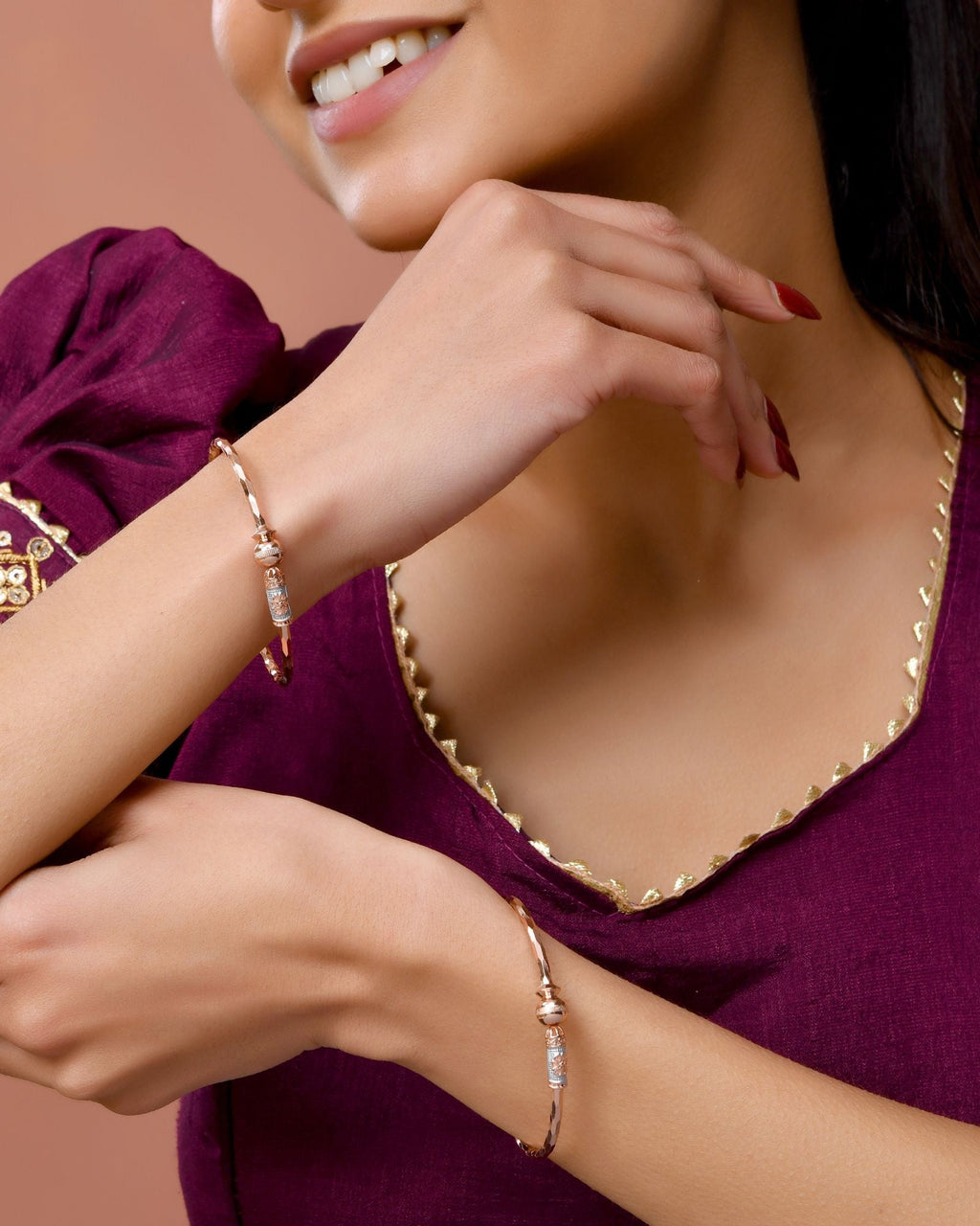 Jewels Nest Rose Gold Textured Finish Bangles For Women | Minimal Daily Wear Pair - Distacart