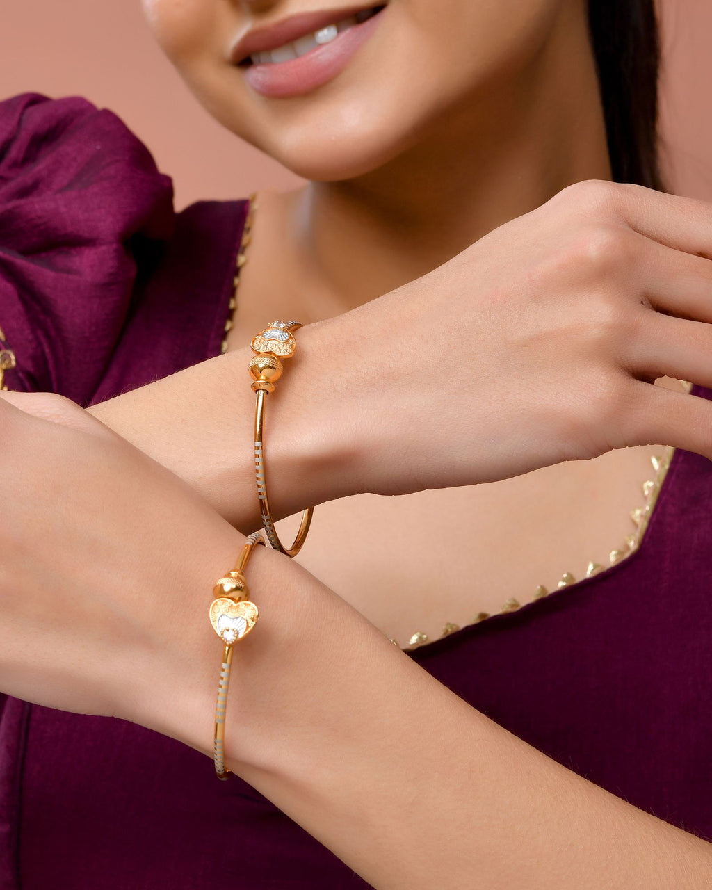 Jewels Nest Gold Finish Heart Motif Bangles For Women | Elegant Daily Wear Pair - Distacart