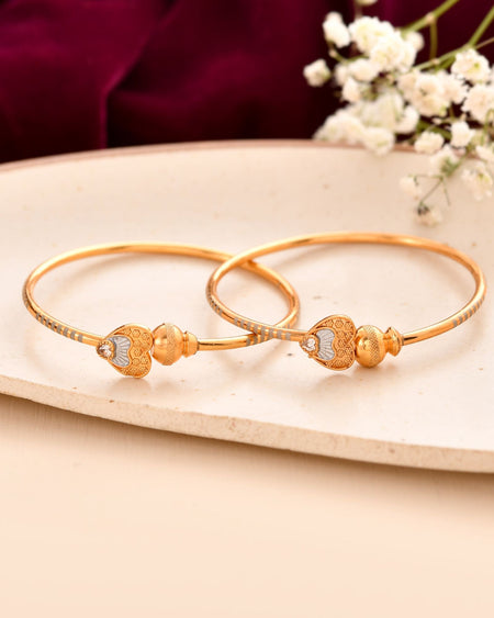 Jewels Nest Gold Finish Heart Motif Bangles For Women | Elegant Daily Wear Pair