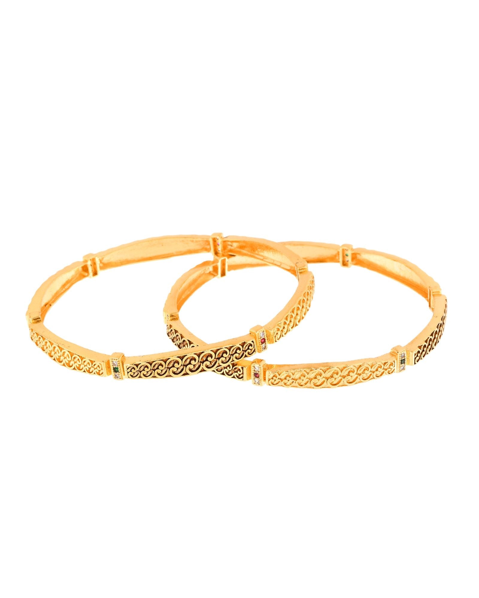 Jewels Nest Gold Finish Filigree Design Bangles For Women | Traditional Designer Pair - Distacart