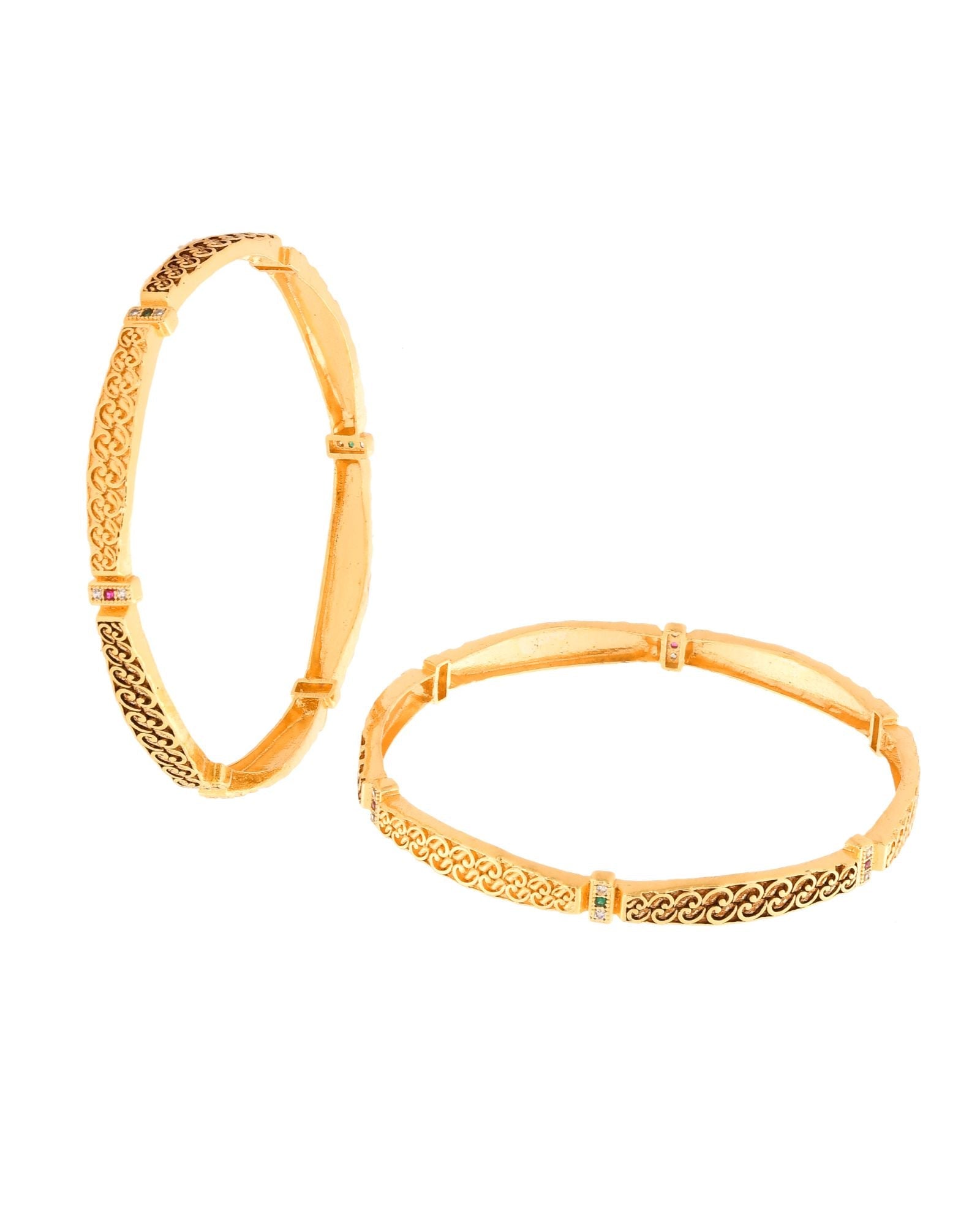 Jewels Nest Gold Finish Filigree Design Bangles For Women | Traditional Designer Pair - Distacart