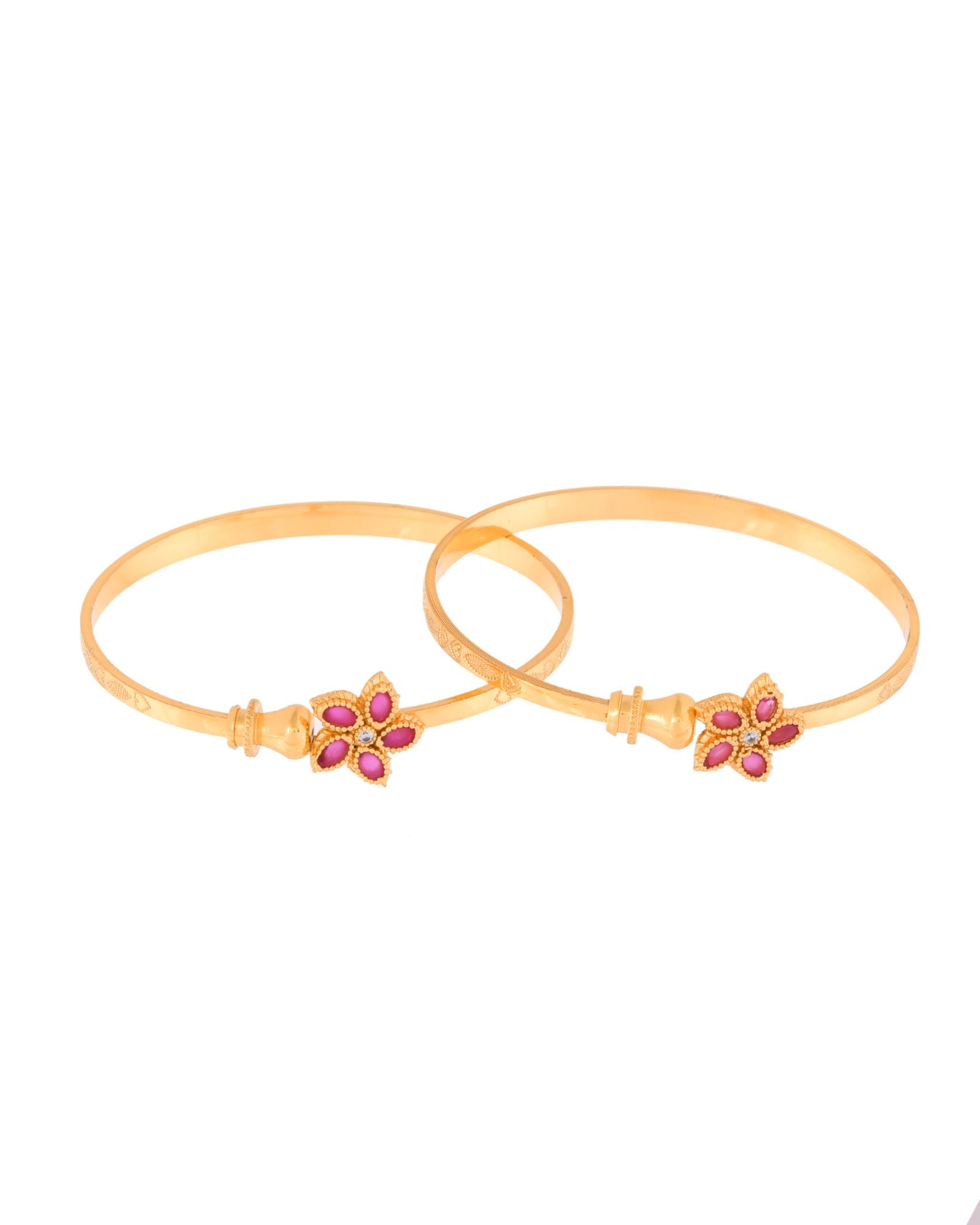 Jewels Nest Gold Finish Floral Stone Bangles For Women | Traditional Designer Pair