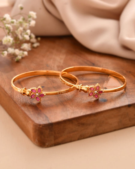 Jewels Nest Gold Finish Floral Stone Bangles For Women | Traditional Designer Pair