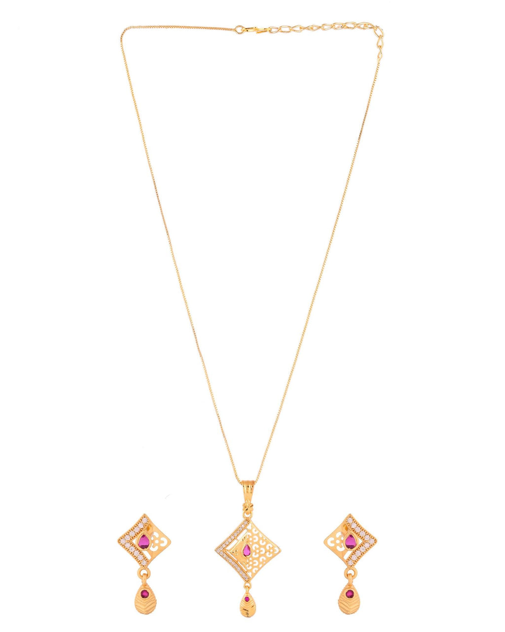 Jewels Nest Gold Finish Square Pendant Necklace Set With Stone Stud Earrings For Women