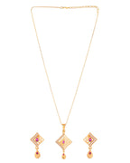 Jewels Nest Gold Finish Square Pendant Necklace Set With Stone Stud Earrings For Women