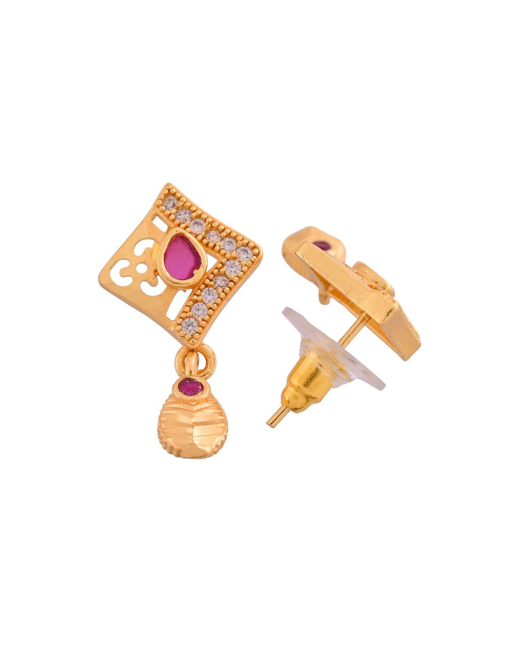 Jewels Nest Gold Finish Square Pendant Necklace Set With Stone Stud Earrings For Women