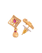 Jewels Nest Gold Finish Square Pendant Necklace Set With Stone Stud Earrings For Women