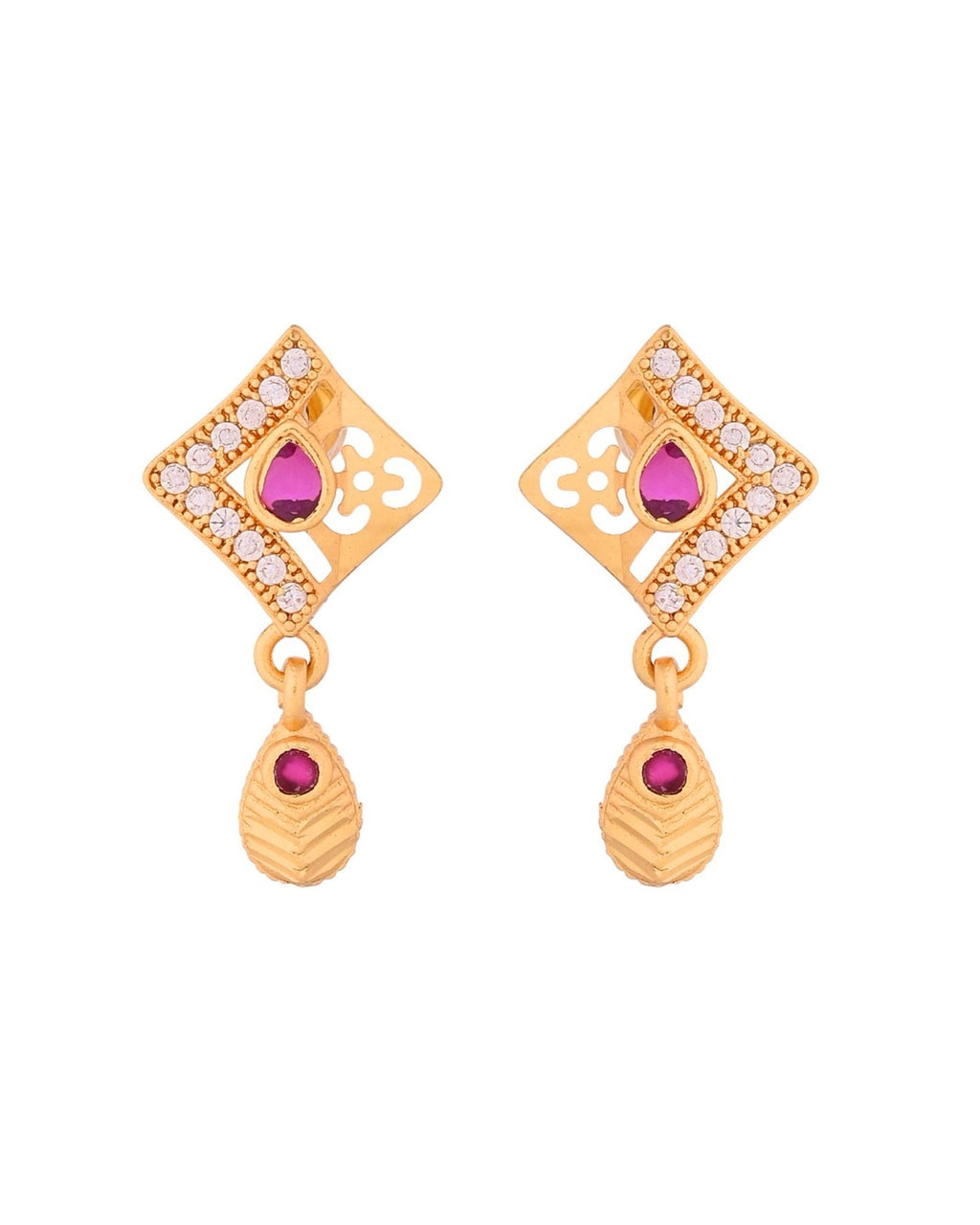 Jewels Nest Gold Finish Square Pendant Necklace Set With Stone Stud Earrings For Women