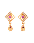 Jewels Nest Gold Finish Square Pendant Necklace Set With Stone Stud Earrings For Women