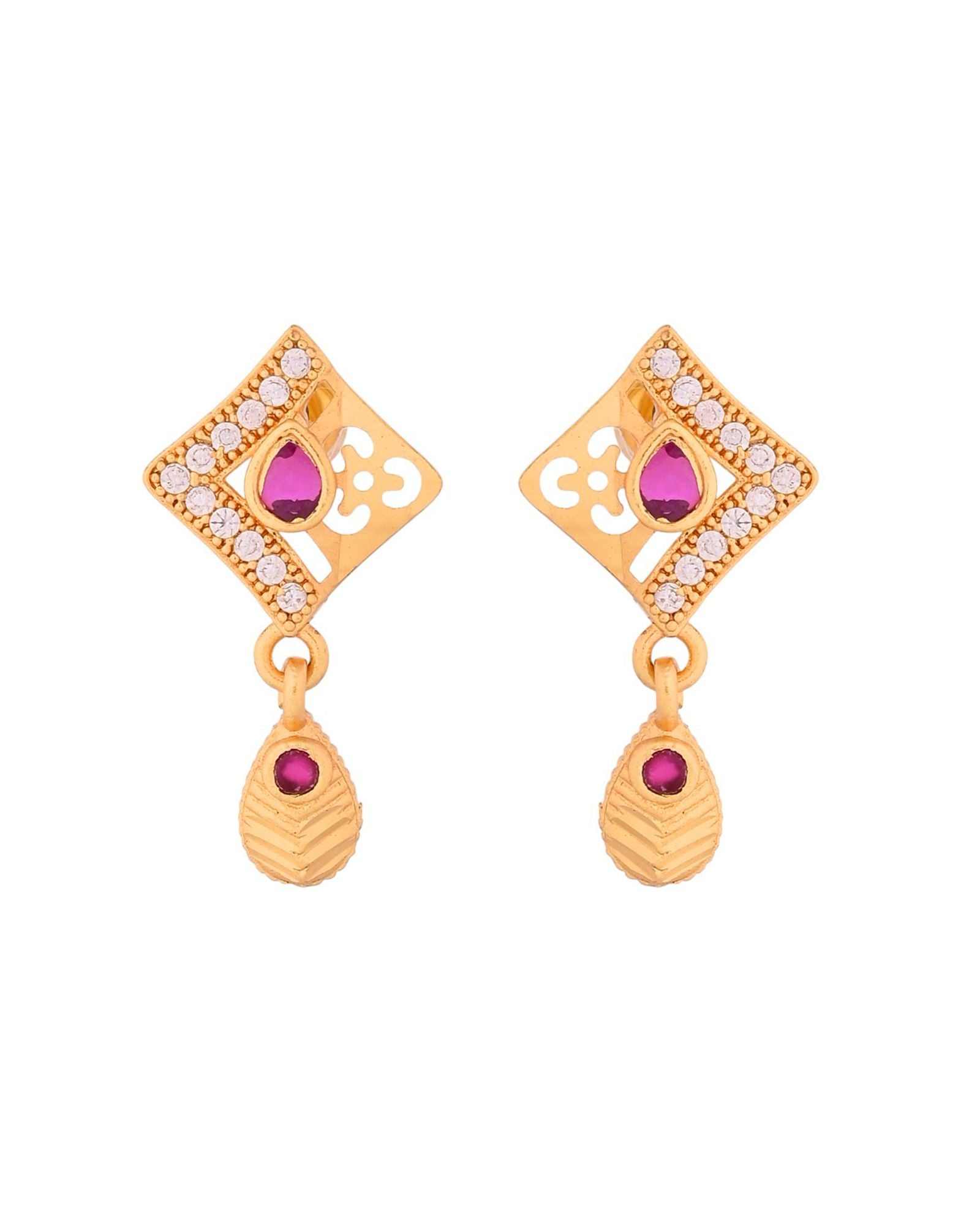 Jewels Nest Gold Finish Square Pendant Necklace Set With Stone Stud Earrings For Women
