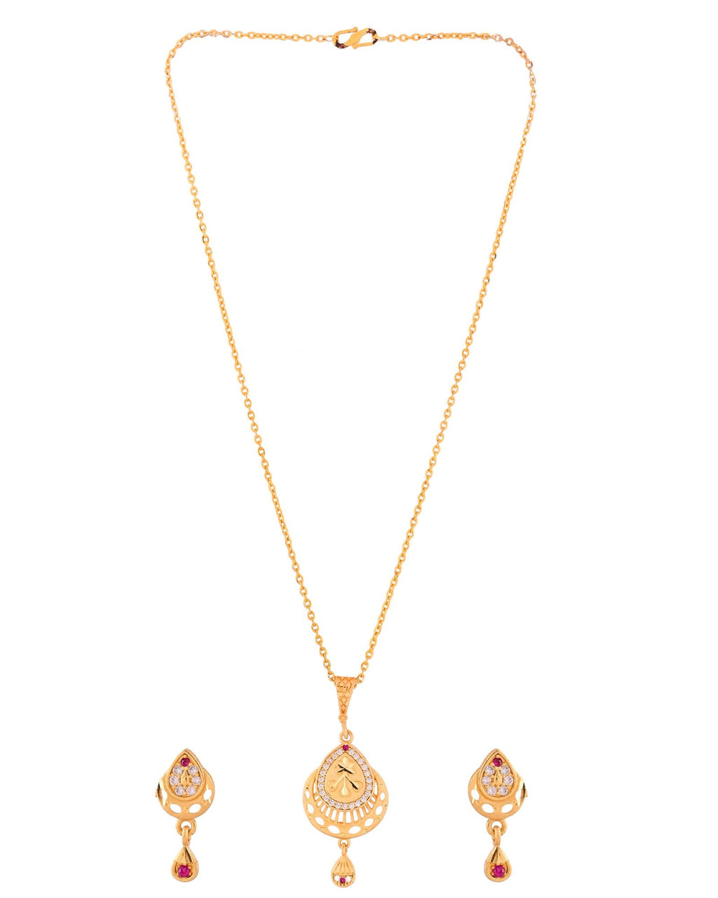 Jewels Nest Gold Finish Teardrop Pendant Necklace Set With Stone Stud Earrings For Women