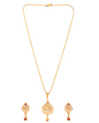 Jewels Nest Gold Finish Teardrop Pendant Necklace Set With Stone Stud Earrings For Women