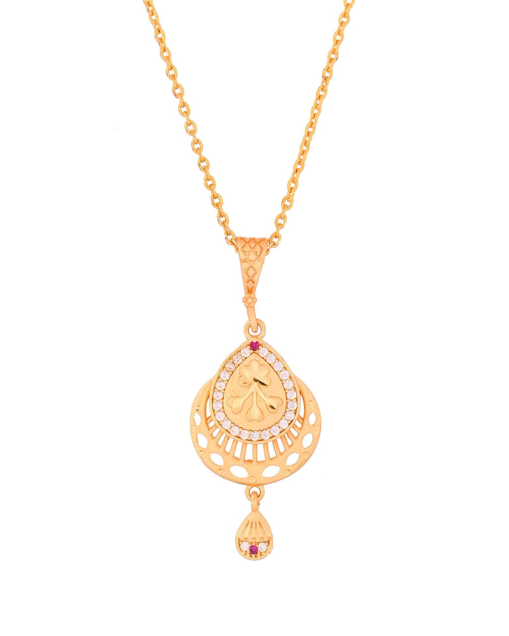 Jewels Nest Gold Finish Teardrop Pendant Necklace Set With Stone Stud Earrings For Women