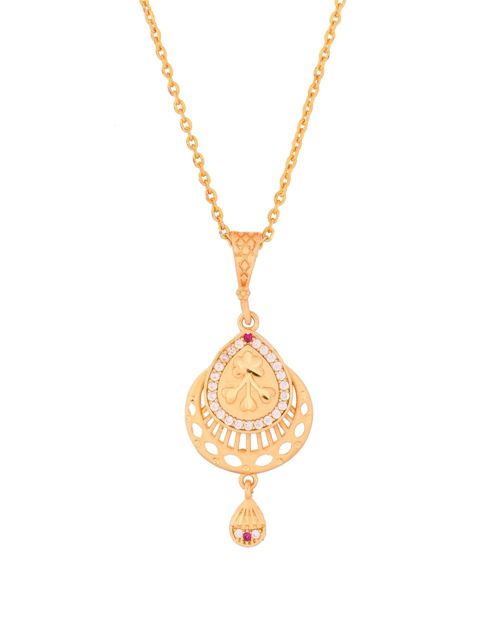 Jewels Nest Gold Finish Teardrop Pendant Necklace Set With Stone Stud Earrings For Women