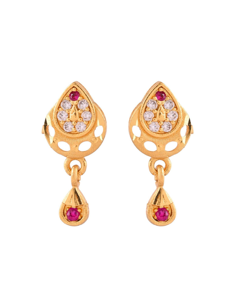 Jewels Nest Gold Finish Teardrop Pendant Necklace Set With Stone Stud Earrings For Women