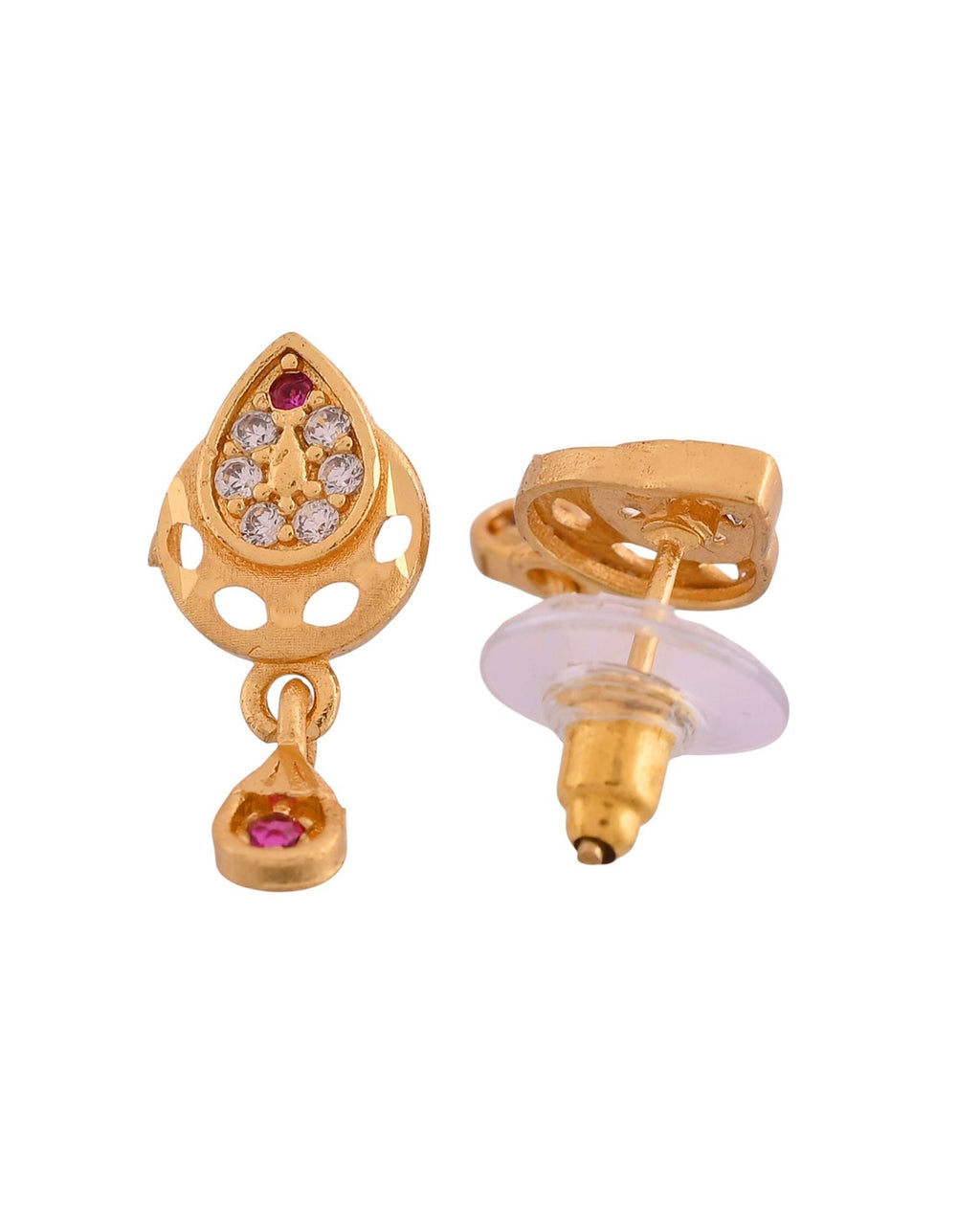 Jewels Nest Gold Finish Teardrop Pendant Necklace Set With Stone Stud Earrings For Women
