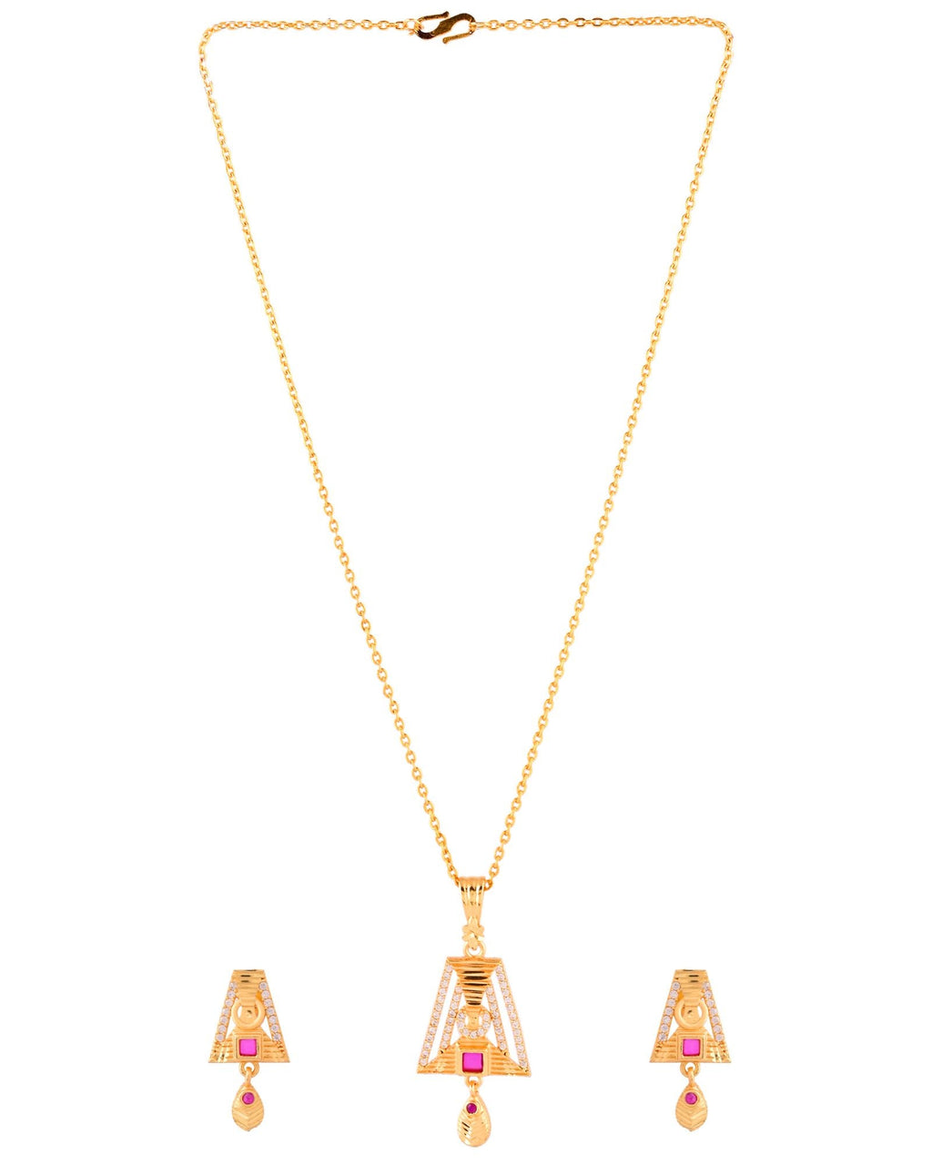 Jewels Nest Gold-Plated Geometric Pendant Necklace Set With Stone Stud Earrings For Women
