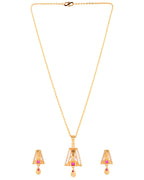 Jewels Nest Gold-Plated Geometric Pendant Necklace Set With Stone Stud Earrings For Women