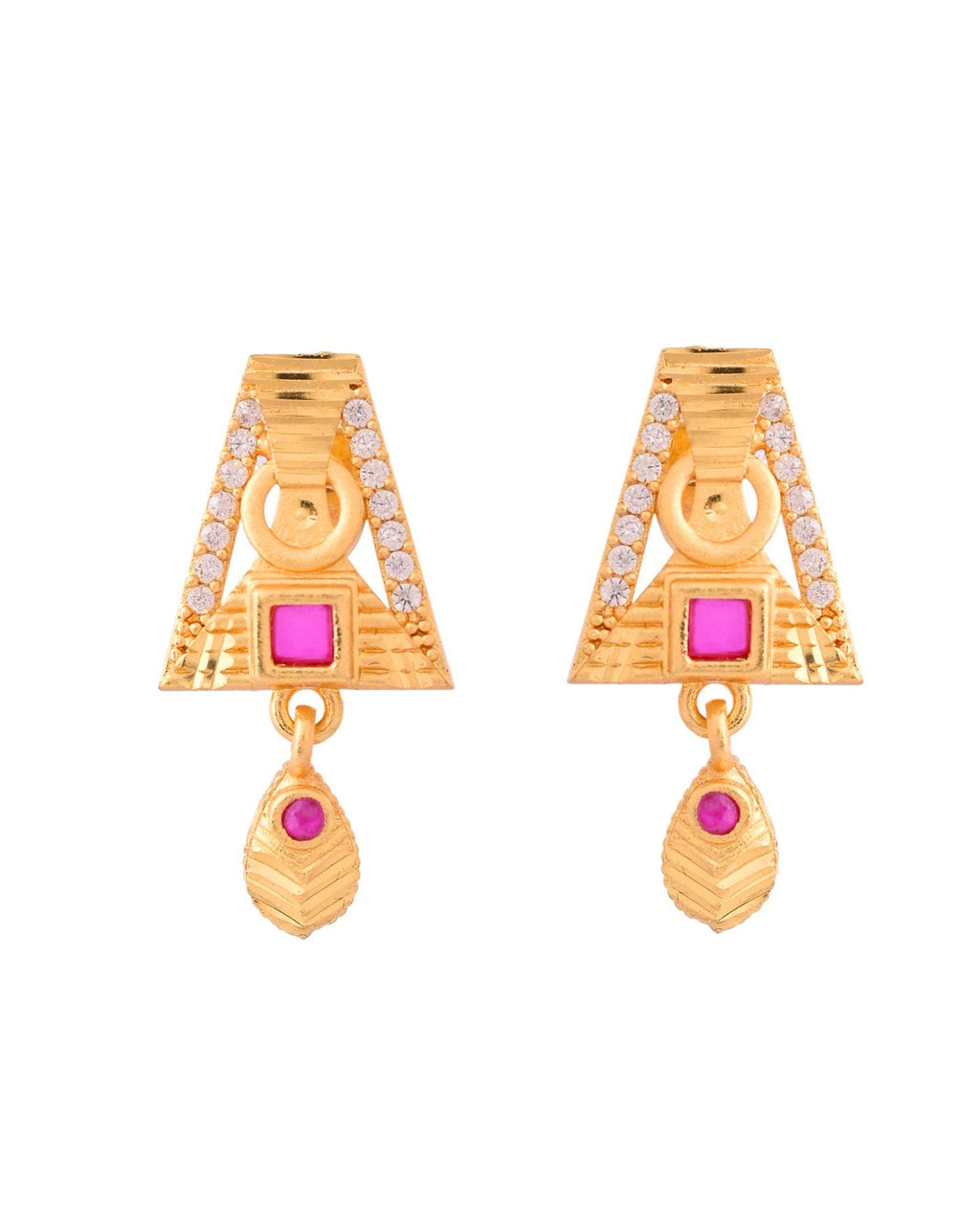 Jewels Nest Gold-Plated Geometric Pendant Necklace Set With Stone Stud Earrings For Women