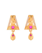 Jewels Nest Gold-Plated Geometric Pendant Necklace Set With Stone Stud Earrings For Women