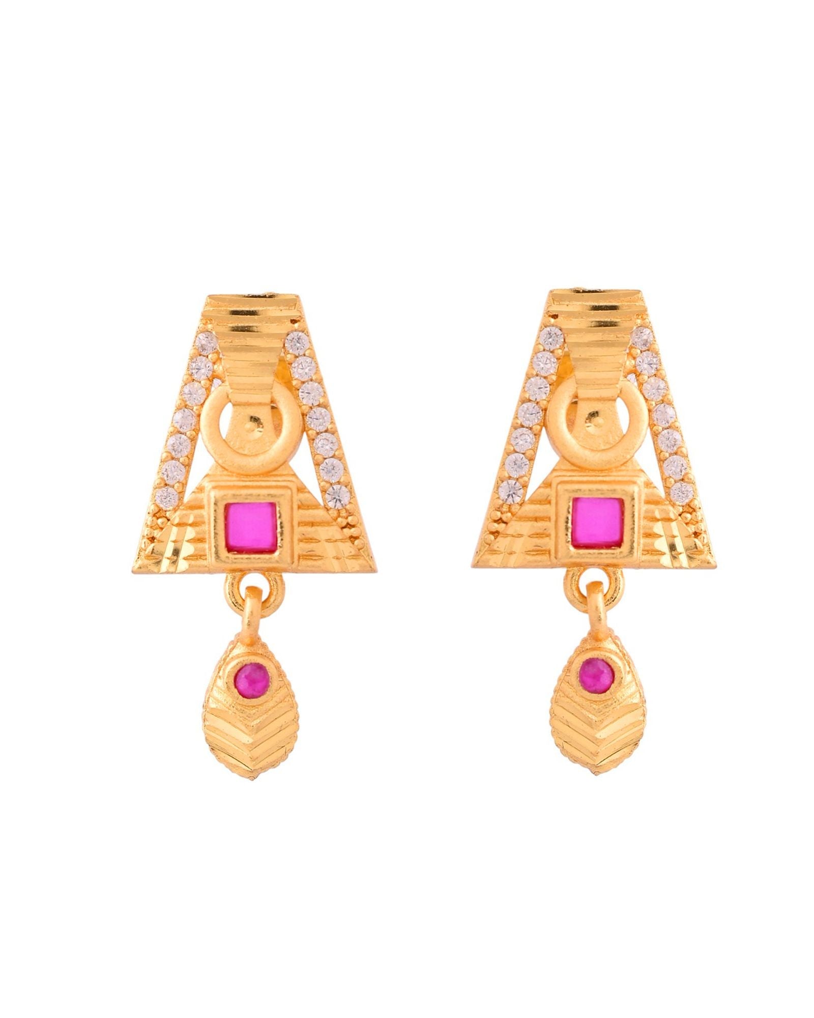 Jewels Nest Gold-Plated Geometric Pendant Necklace Set With Stone Stud Earrings For Women