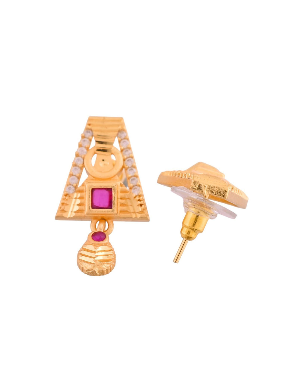 Jewels Nest Gold-Plated Geometric Pendant Necklace Set With Stone Stud Earrings For Women