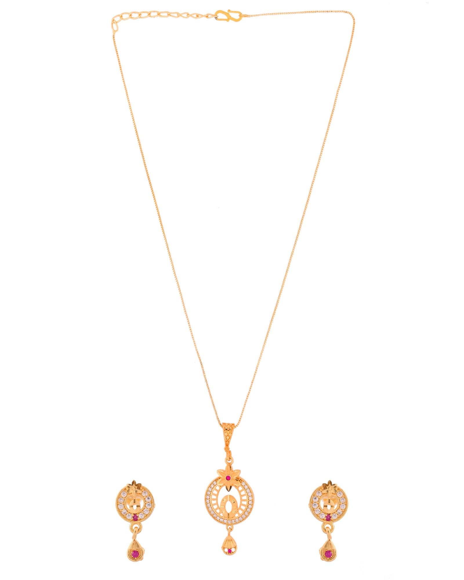 Jewels Nest Gold-Plated Circular Pendant Necklace With Matching Stud Earrings For Women