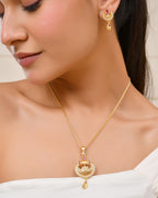Jewels Nest Gold-Plated Traditional Pendant Necklace Set With Matching Earrings For Women