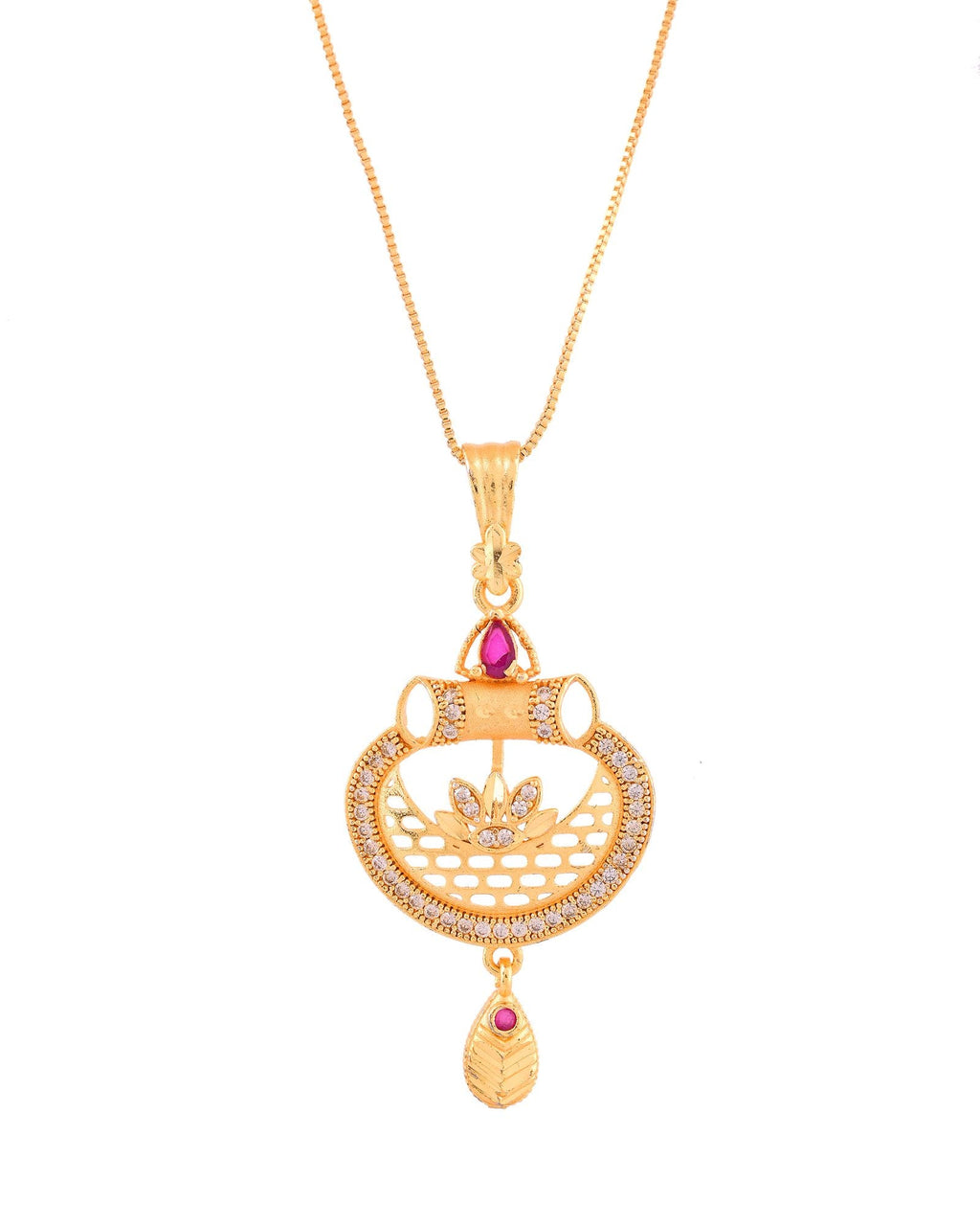 Jewels Nest Gold-Plated Traditional Pendant Necklace Set With Matching Earrings For Women