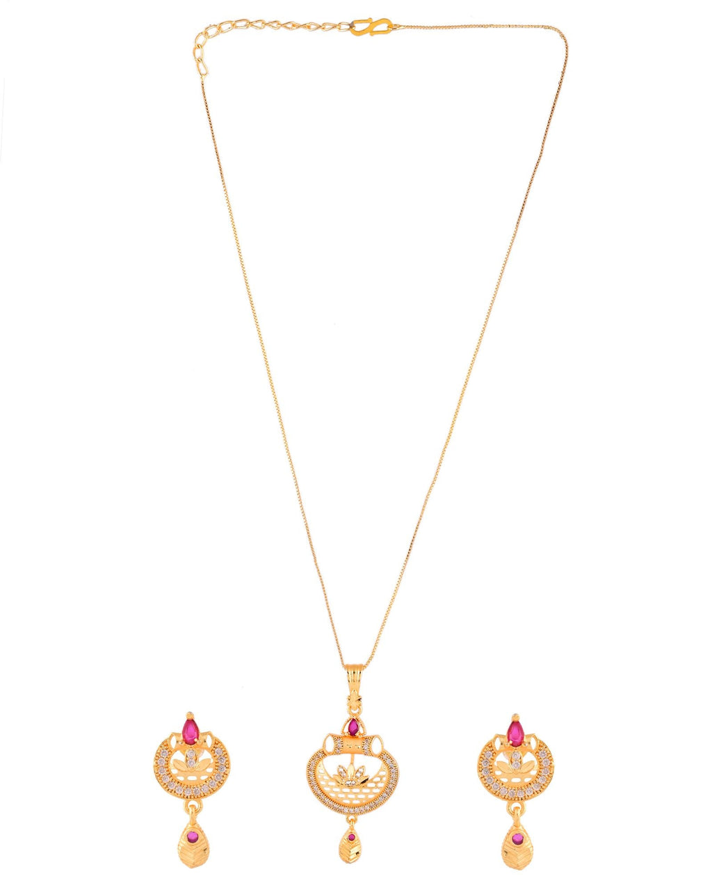 Jewels Nest Gold-Plated Traditional Pendant Necklace Set With Matching Earrings For Women