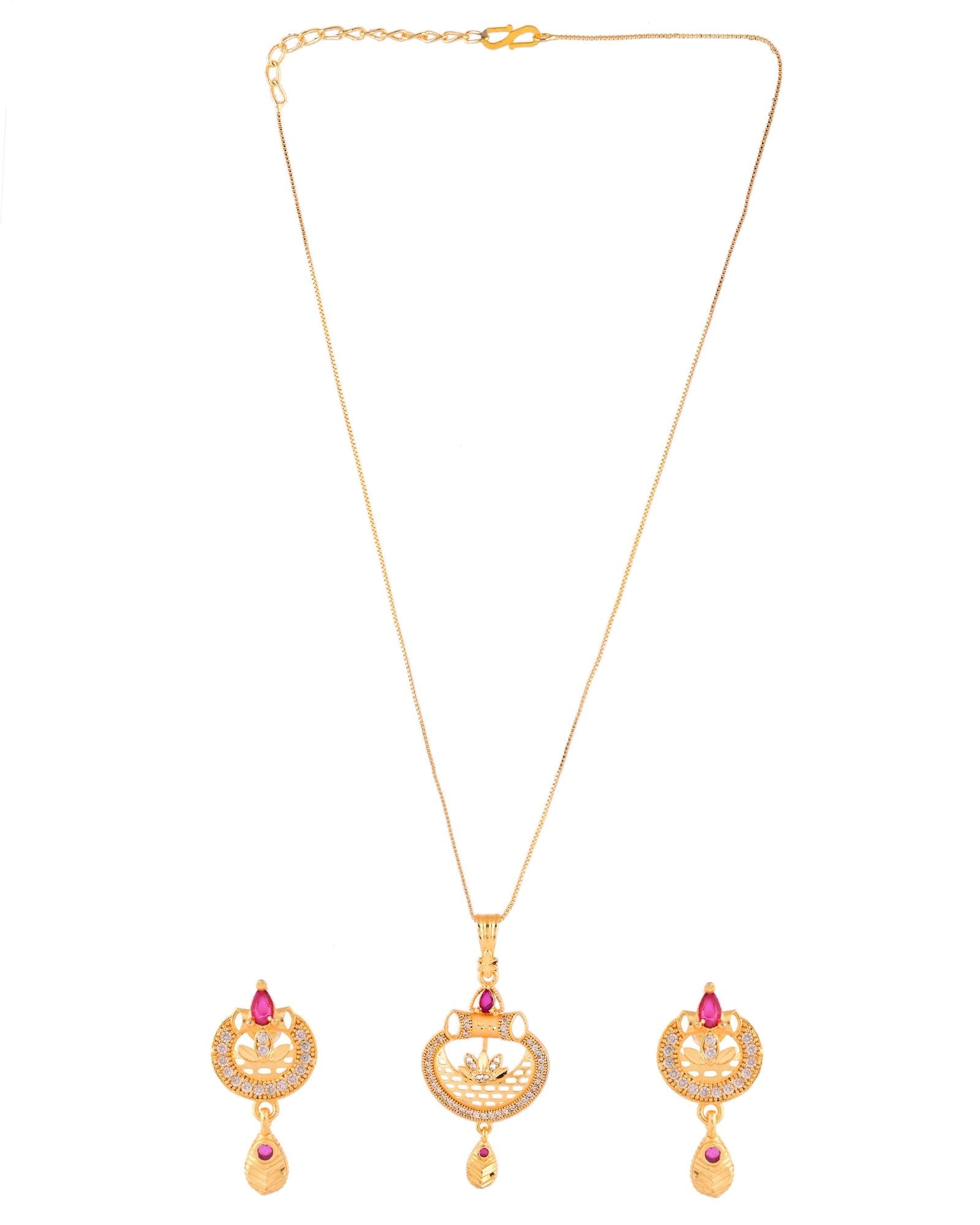 Jewels Nest Gold-Plated Traditional Pendant Necklace Set With Matching Earrings For Women