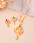 Jewels Nest Gold-Plated Traditional Pendant Necklace Set With Matching Earrings For Women