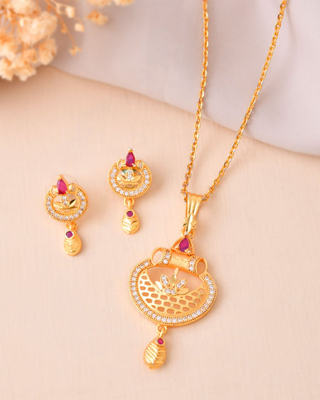Jewels Nest Gold-Plated Traditional Pendant Necklace Set With Matching Earrings For Women