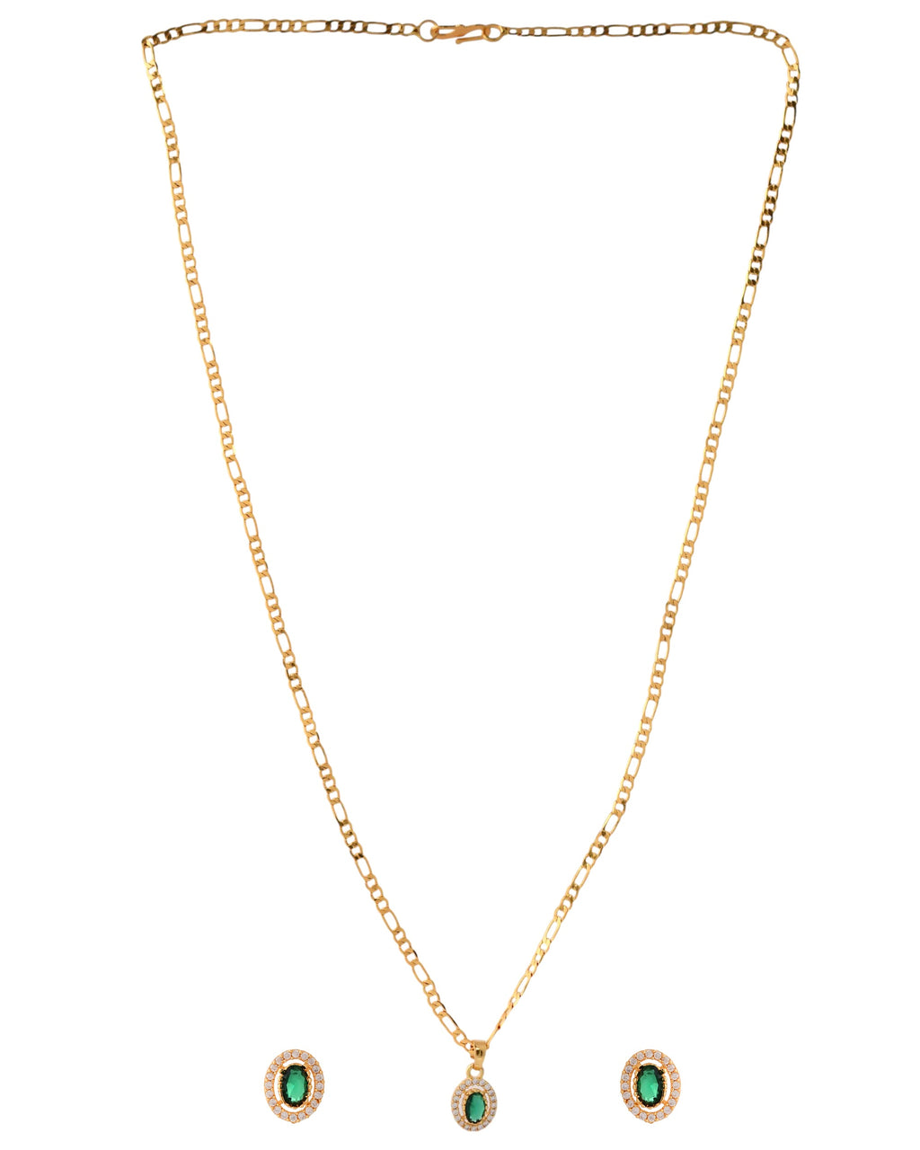 Jewels Nest Elegant Gold-Polished Green Stone Earring & Pendant Set – Royal Jewelry for Women
