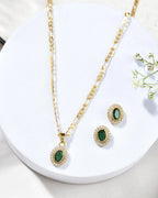 Jewels Nest Elegant Gold-Polished Green Stone Earring & Pendant Set – Royal Jewelry for Women