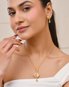 Jewels Nest Gold-Plated Square Pendant Necklace Set With Matching Earrings For Women