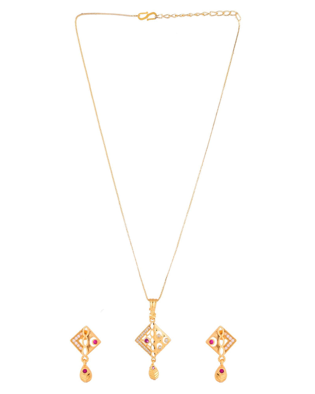 Jewels Nest Gold-Plated Square Pendant Necklace Set With Matching Earrings For Women