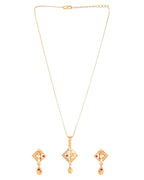 Jewels Nest Gold-Plated Square Pendant Necklace Set With Matching Earrings For Women