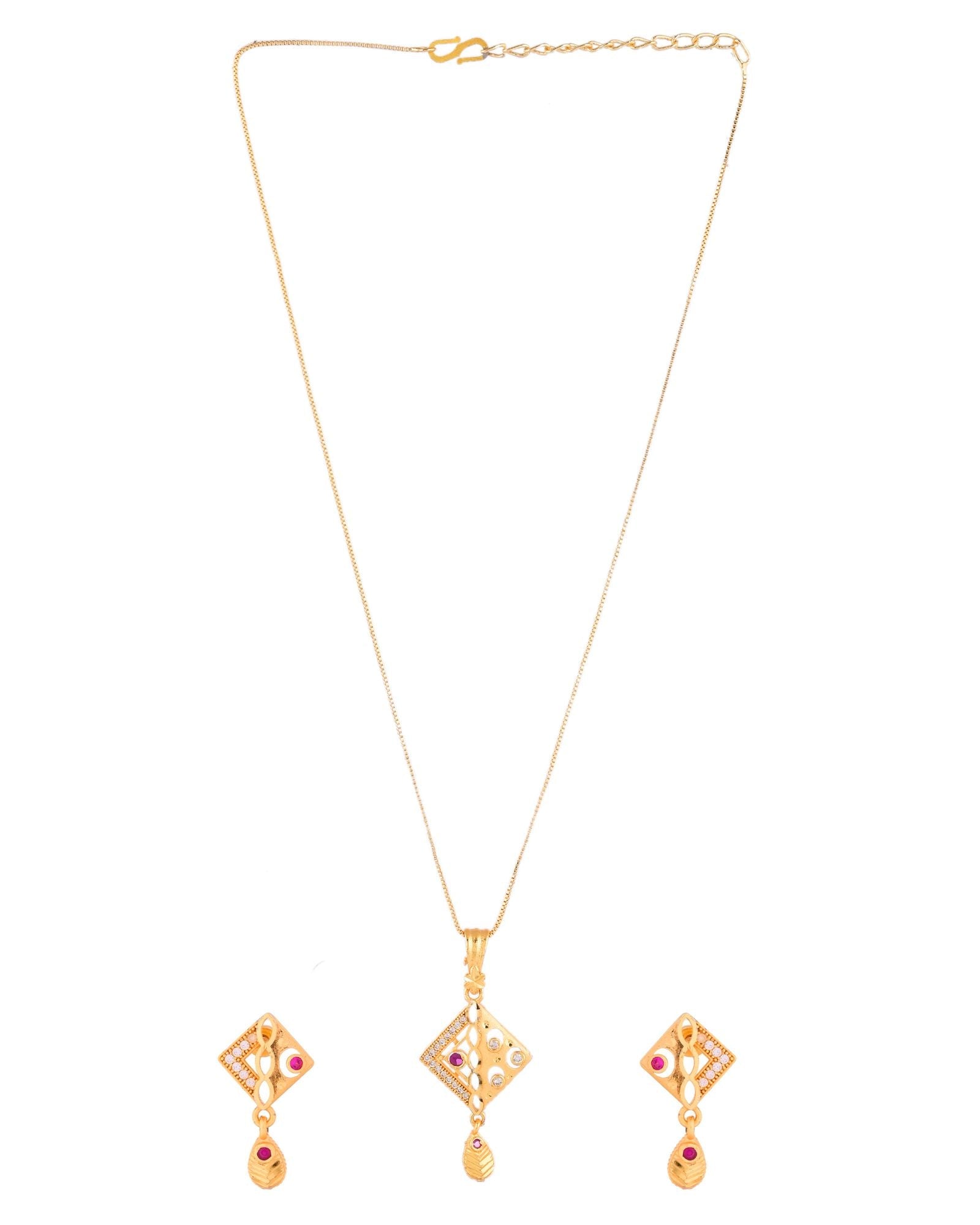 Jewels Nest Gold-Plated Square Pendant Necklace Set With Matching Earrings For Women