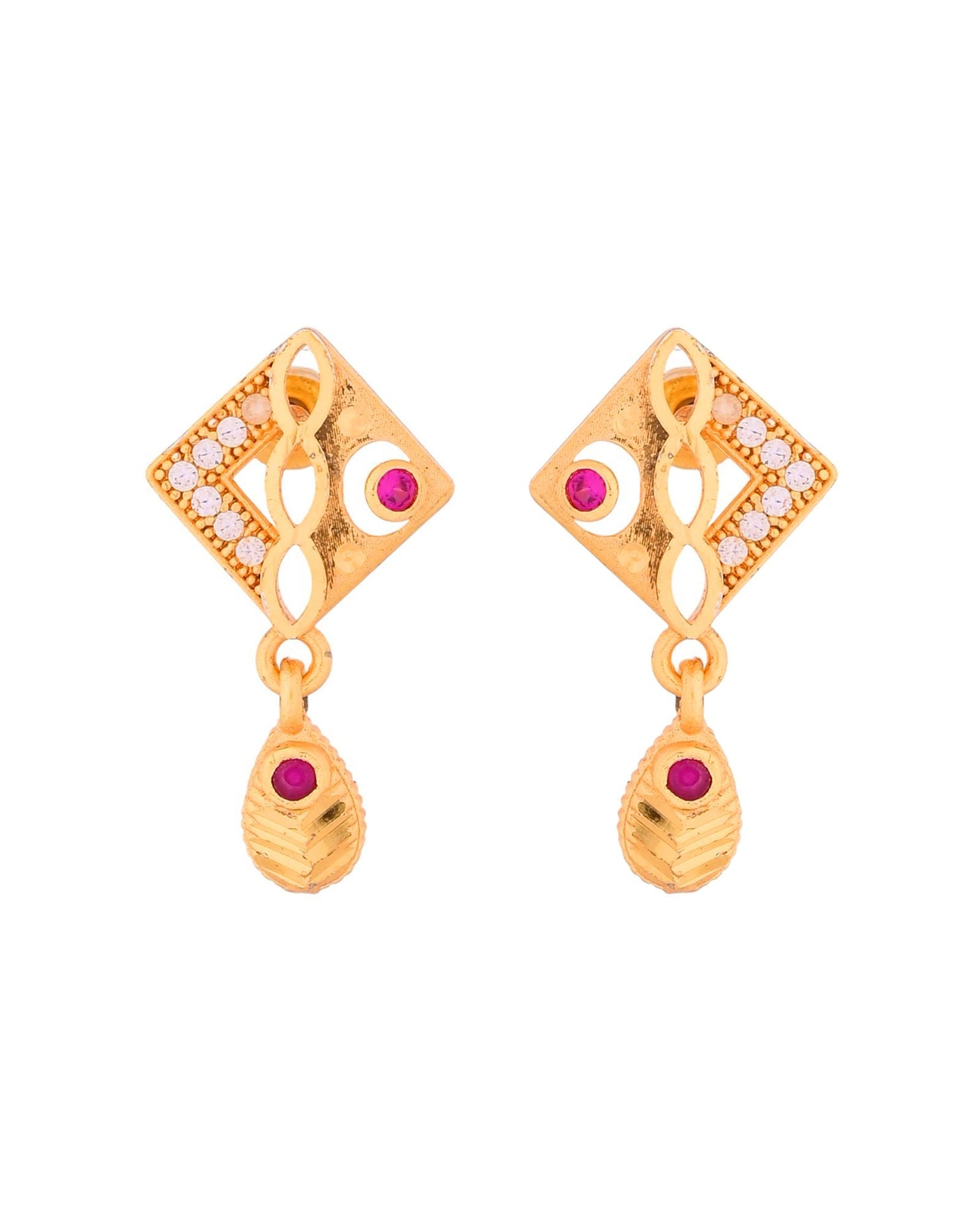 Jewels Nest Gold-Plated Square Pendant Necklace Set With Matching Earrings For Women