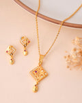 Jewels Nest Gold-Plated Square Pendant Necklace Set With Matching Earrings For Women