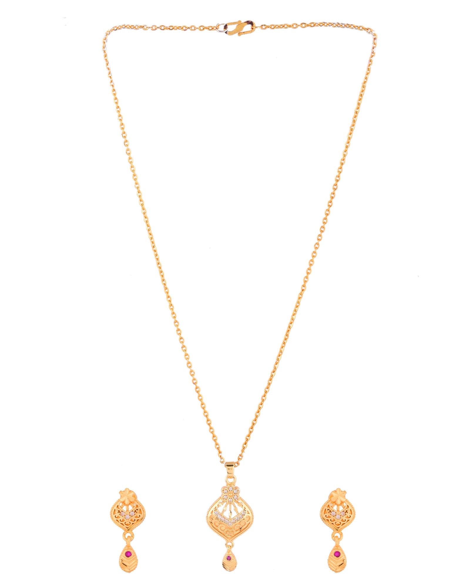 Jewels Nest Gold-Plated Floral Pendant Necklace Set With Matching Drop Earrings For Women