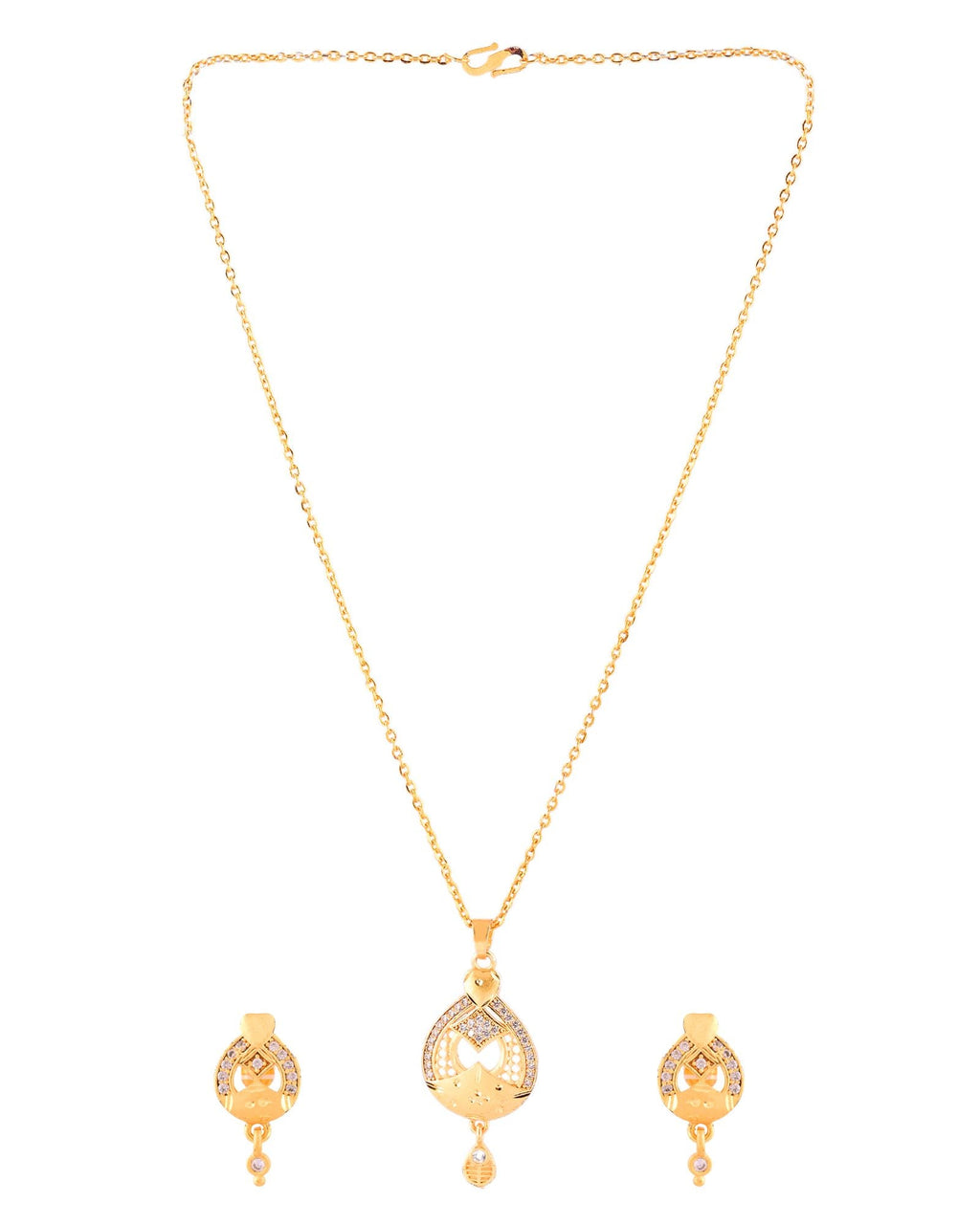 Jewels Nest Gold-Plated Heart Motif Pendant Necklace Set With Matching Earrings For Women