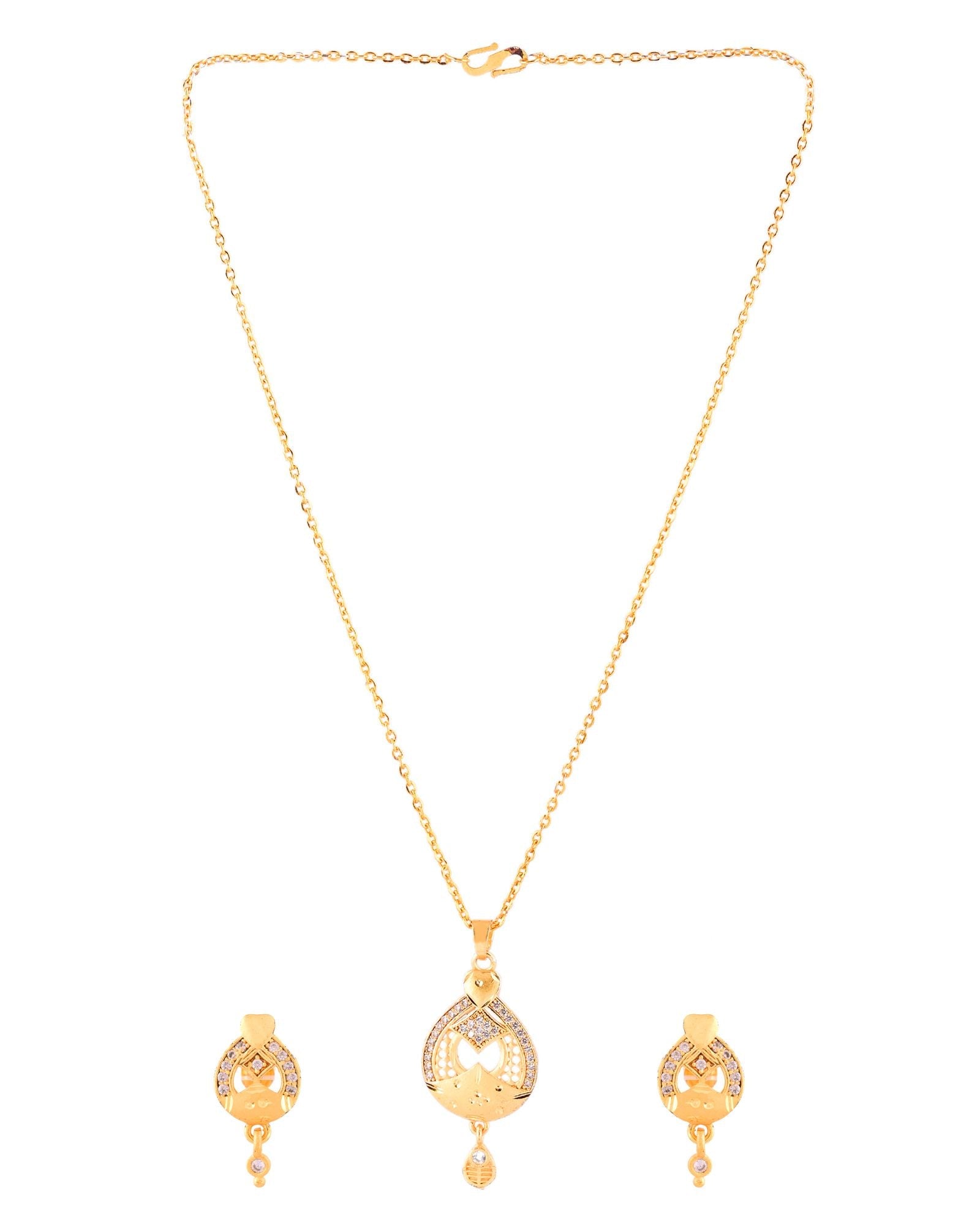 Jewels Nest Gold-Plated Heart Motif Pendant Necklace Set With Matching Earrings For Women