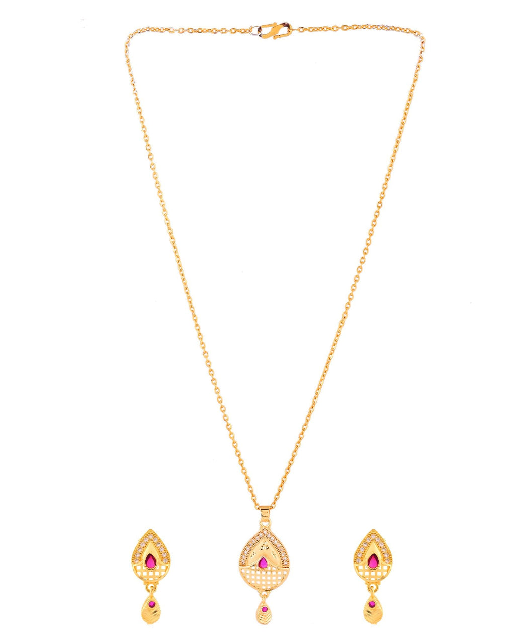 Jewels Nest Gold-Plated Teardrop Pendant Necklace Set With Matching Earrings For Women