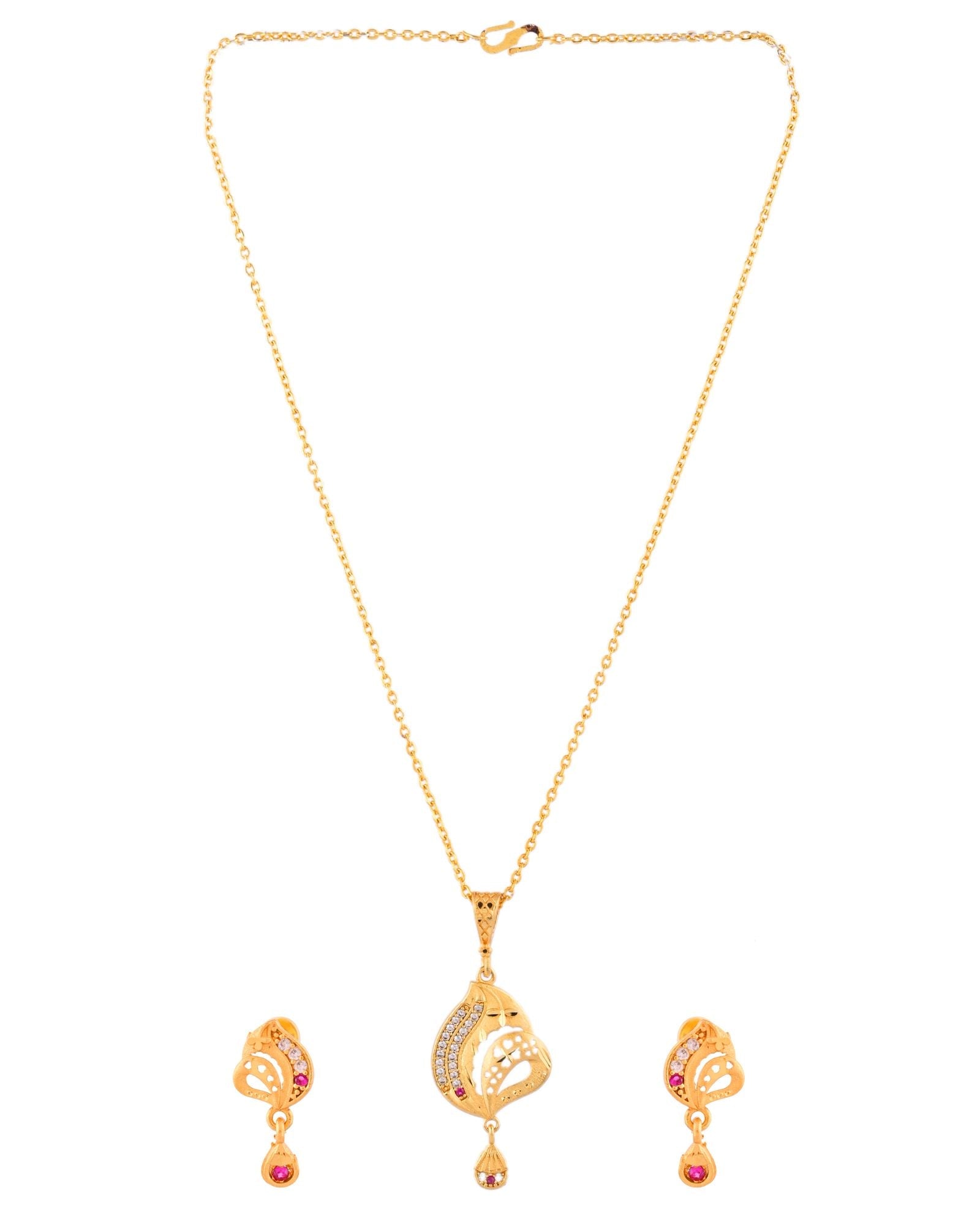 Jewels Nest Gold-Plated Designer Pendant Necklace Set With Matching Drop Earrings For Women