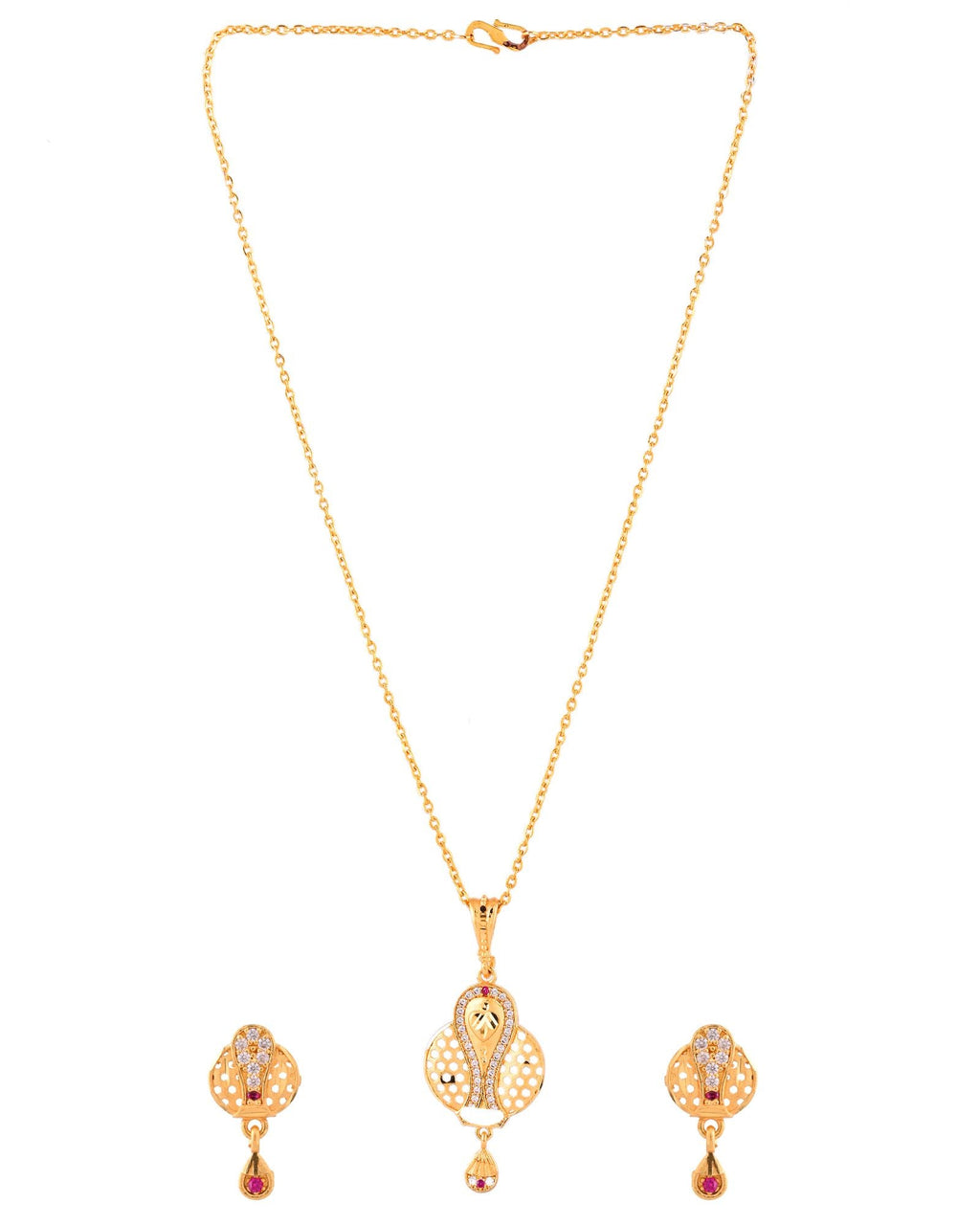 Jewels Nest Gold-Plated Honeycomb Design Pendant Necklace Set With Matching Earrings For Women