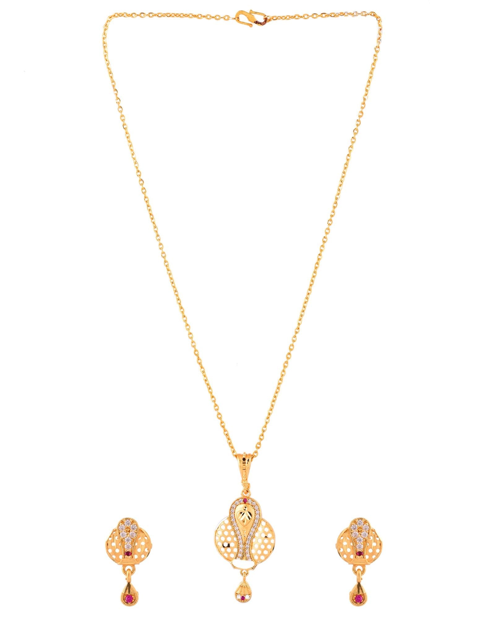 Jewels Nest Gold-Plated Honeycomb Design Pendant Necklace Set With Matching Earrings For Women