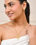 Jewels Nest Gold-Plated Circular Stone Pendant Necklace Set With Matching Earrings For Women